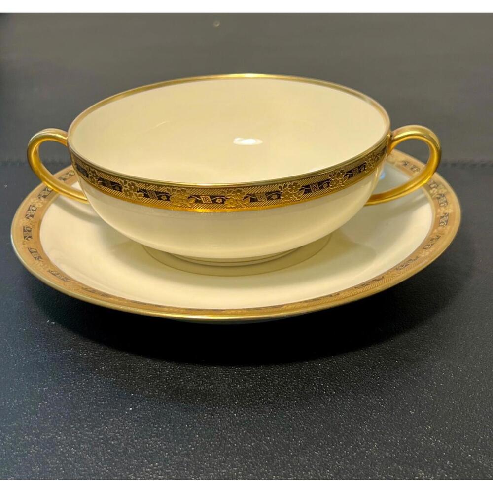 Black Knight 1930s Trianon Bouillon Soup Cup Saucer Gold Encrusted, Germany